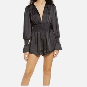 WeWoreWhat Black Satin Romper